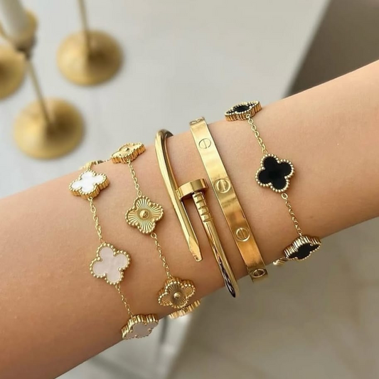 5 Bracelets (White Clover + Golden Clover + Screw Nail + Cartier + Black Clover)
