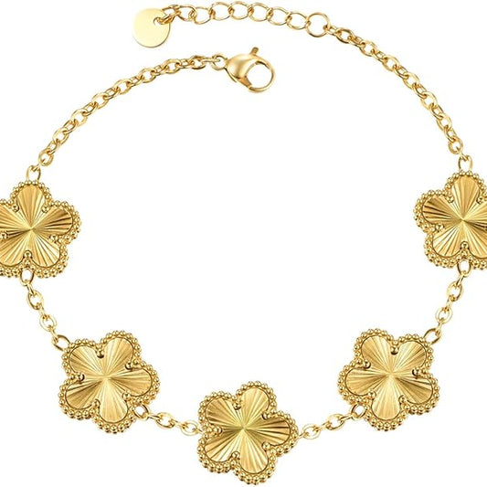5 Leaf Golden Clover Bracelet - Stainless Steel