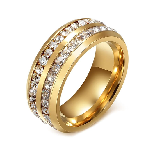 Double Row Diamond Band Ring - Stainless Steel