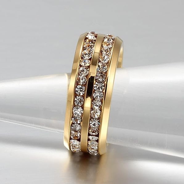 Double Row Diamond Band Ring - Stainless Steel
