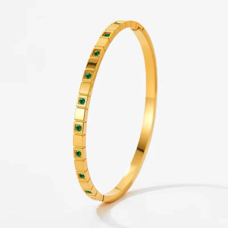 Green Cubic Zirconia Bangle - Stainless Steel