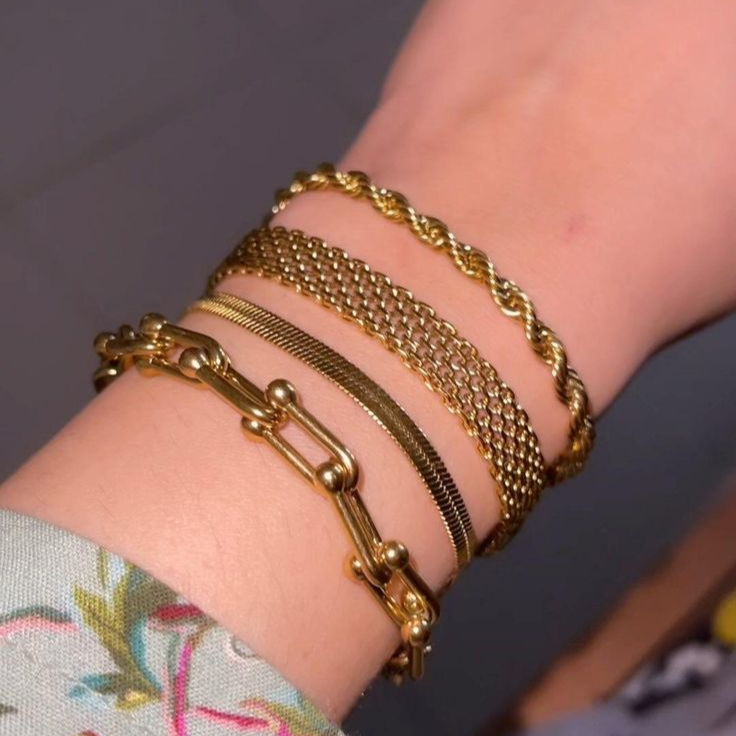 4 Bracelets (Paper Clip + Snake + Mesh + Milas)