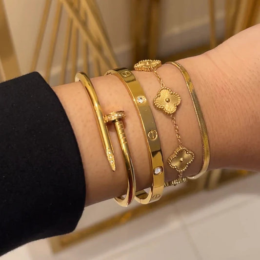 4 Bracelets (Screw Nail + Cartier + Golden Clover + Snake)