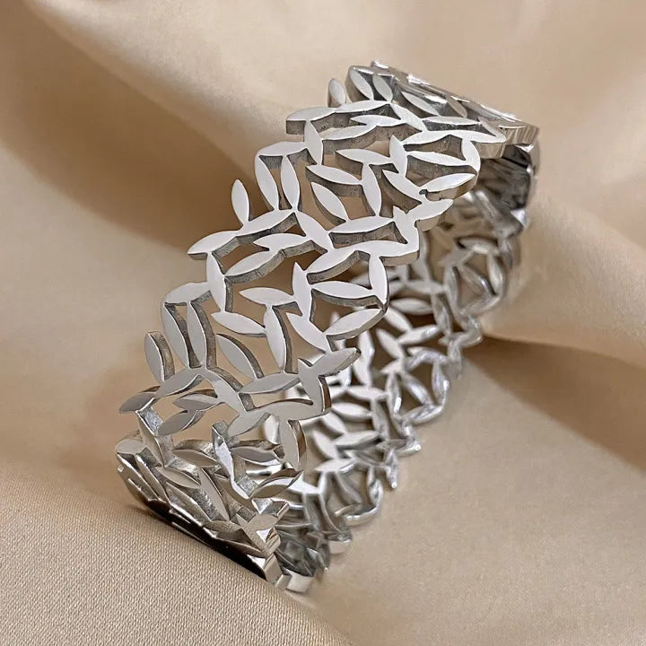 Hollow Leaf Bangle - Stainless Steel