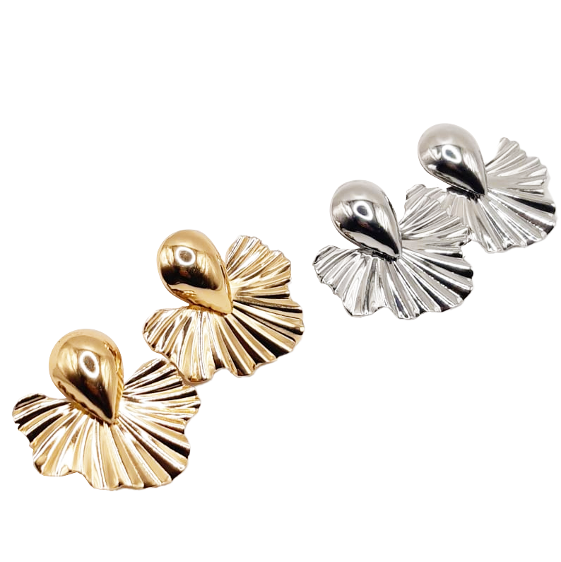Plated Leaf Earrings - Stainless Steel