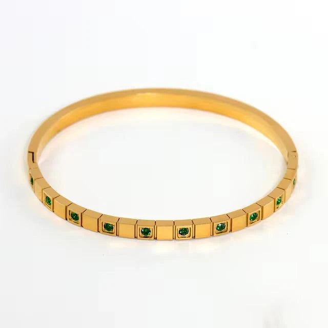 Green Cubic Zirconia Bangle - Stainless Steel