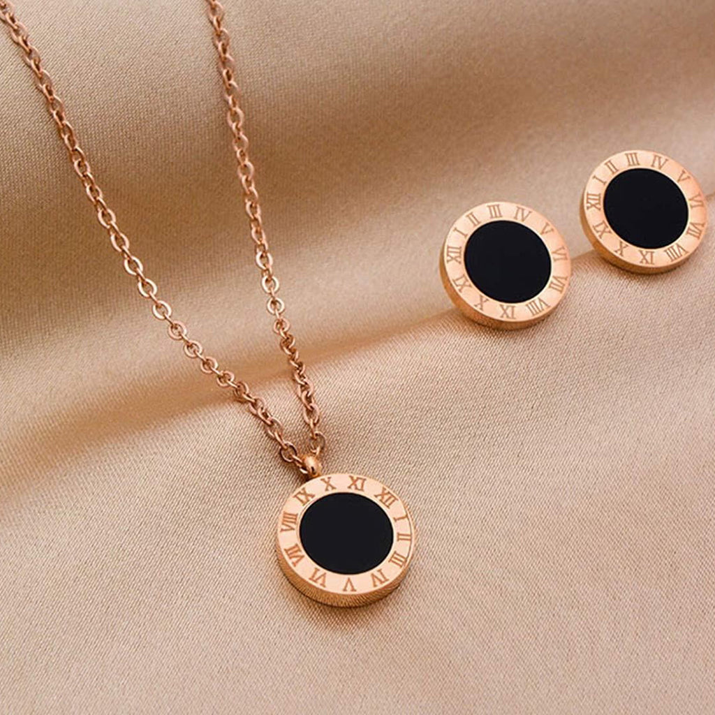 Black Enamel Roman Set (Necklace + Tops)
