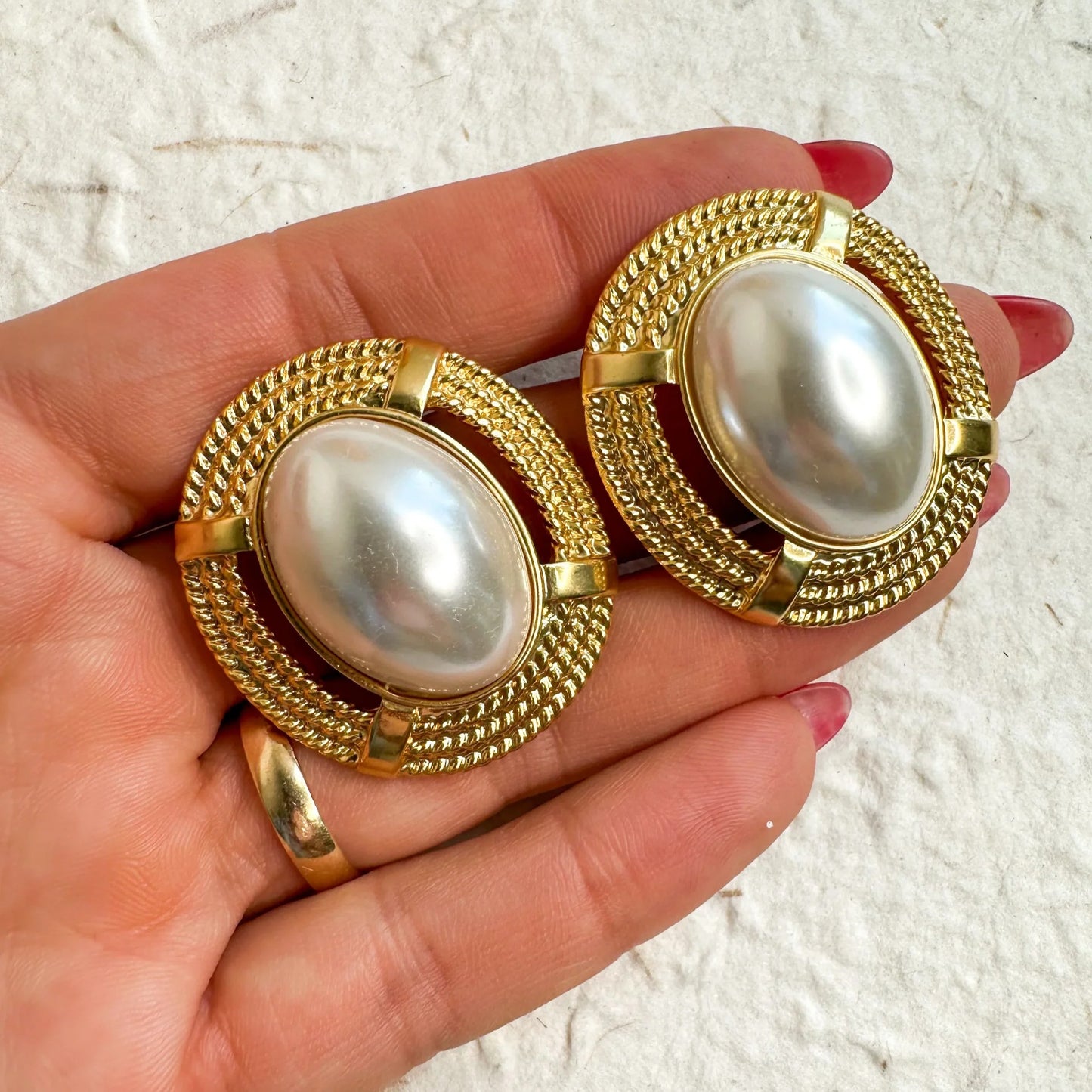 Oval Plated Pearl Earrings - Stainless Steel