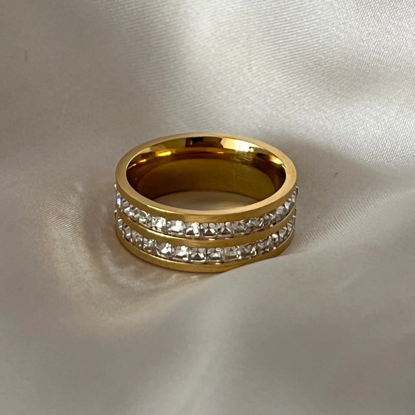 Double Row Diamond Band Ring - Stainless Steel