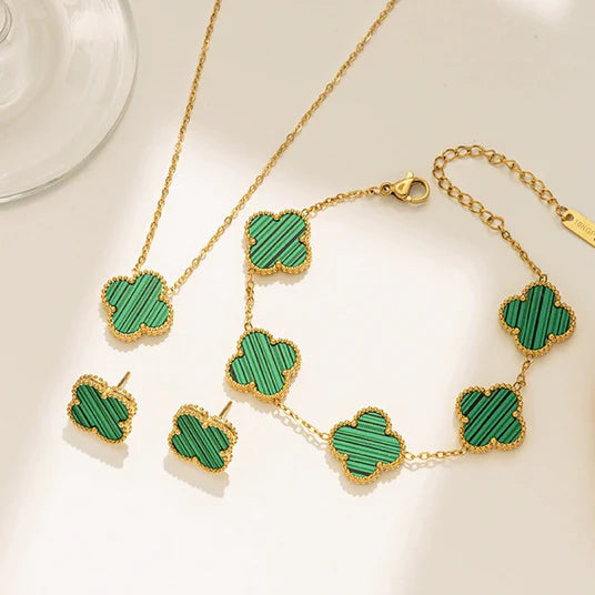 Green Set Clover (Chain Bracelet + Necklace + Tops)