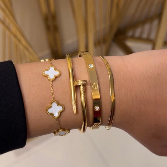 4 Bracelets (Screw Nail + Cartier + White Clover + Snake)