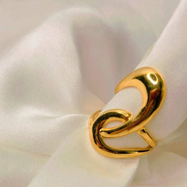 Gold Abstract Wave Adjustable Ring - Stainless Steel