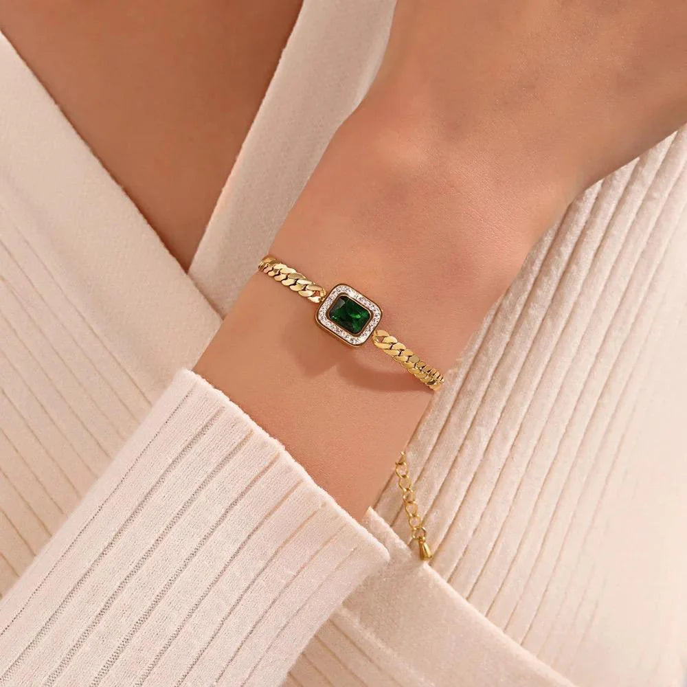 Emerald Snake Chain Bracelet - Stainless Steel