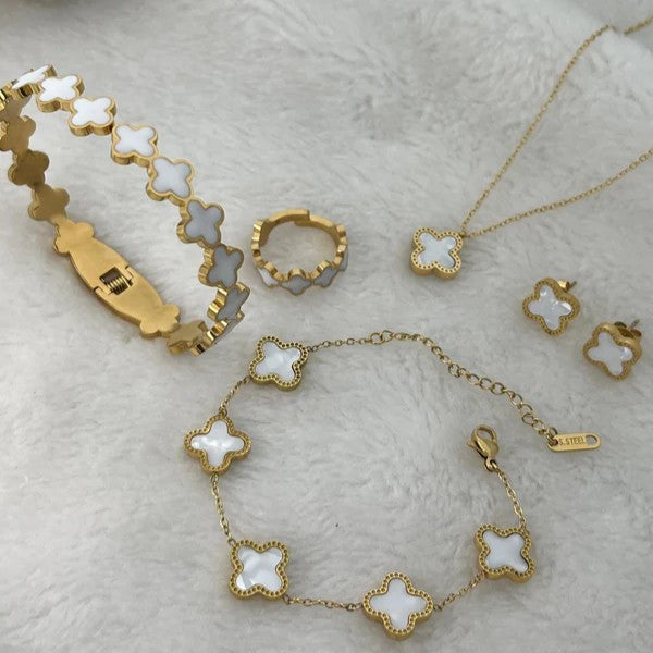 Set Clover (Solid Bracelet + Chain Bracelet + Necklace + Ring + Tops)