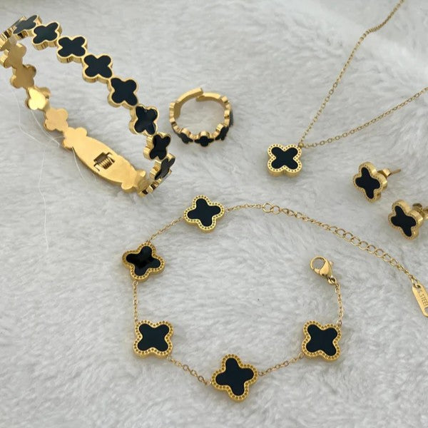 Set Clover (Solid Bracelet + Chain Bracelet + Necklace + Ring + Tops)