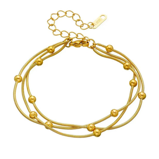 Three Layer Beaded Chain Bracelet - Stainless Steel