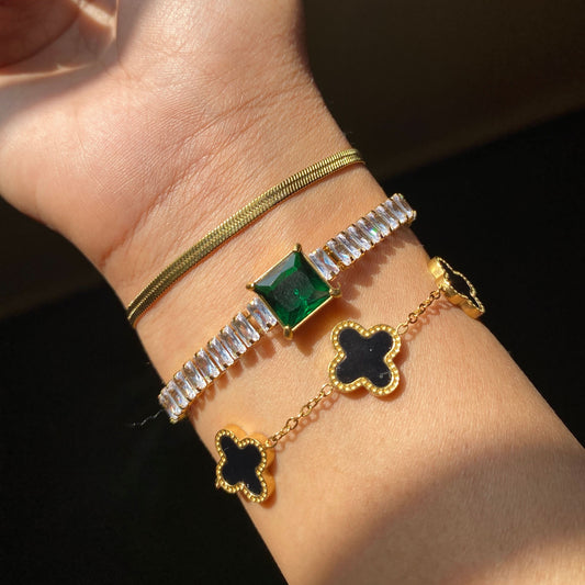 3 Bracelets (Snake + Emerald Tennis + Clover)