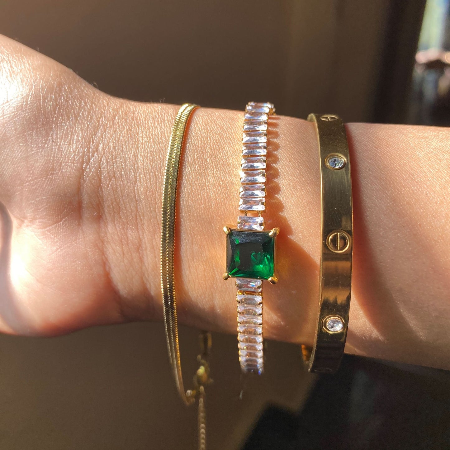 3 Bracelets (Snake + Emerald Tennis + Cartier)