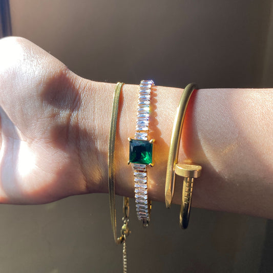3 Bracelets (Snake + Emerald Tennis + Screw Nail)