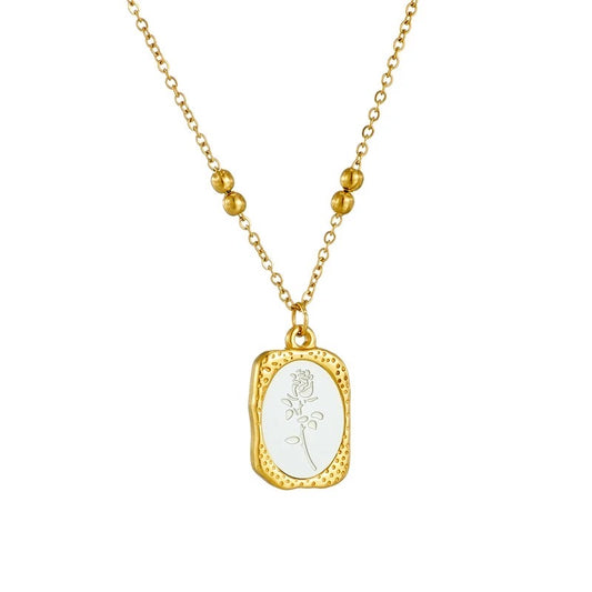 Rose Charm Necklace - Stainless Steel