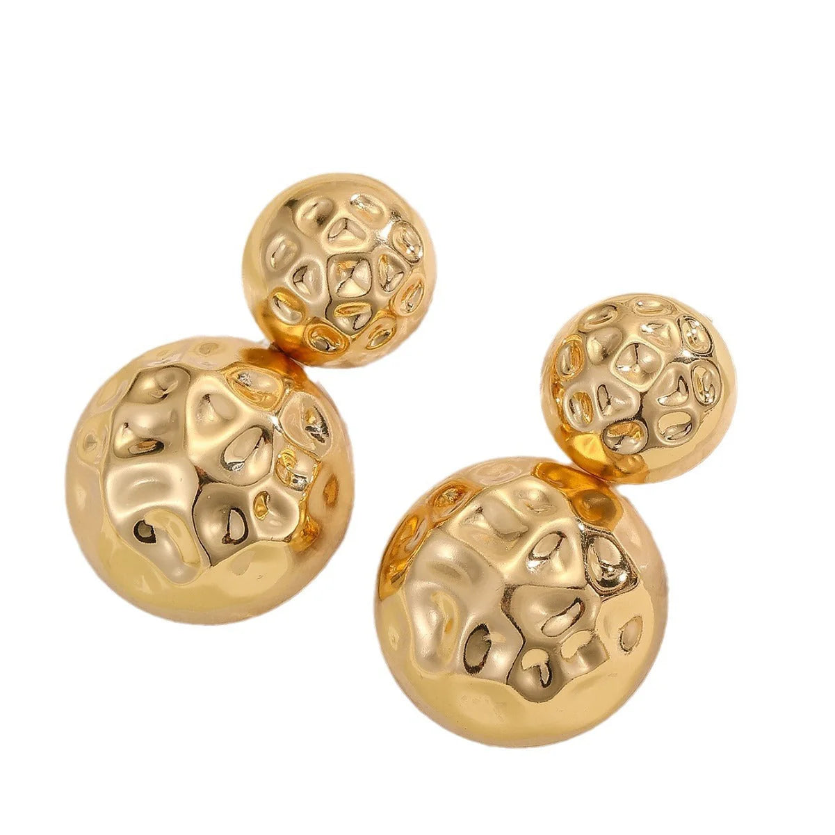 Hammered Half-Sphere Stud Earrings - Stainless Steel