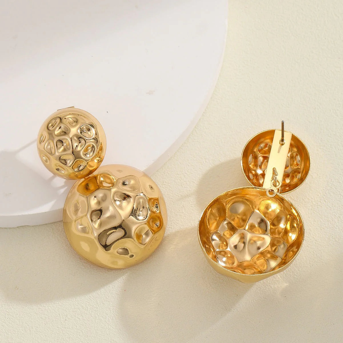 Hammered Half-Sphere Stud Earrings - Stainless Steel