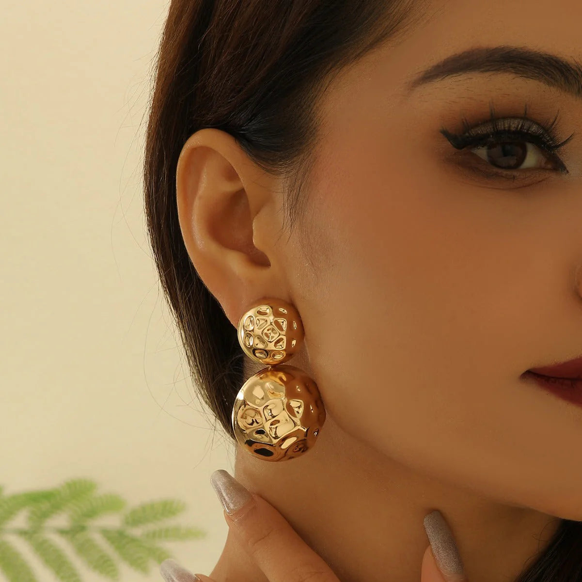 Hammered Half-Sphere Stud Earrings - Stainless Steel