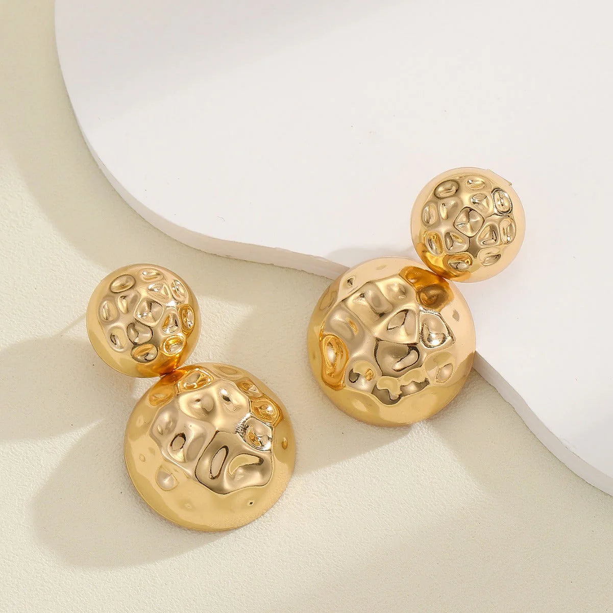 Hammered Half-Sphere Stud Earrings - Stainless Steel