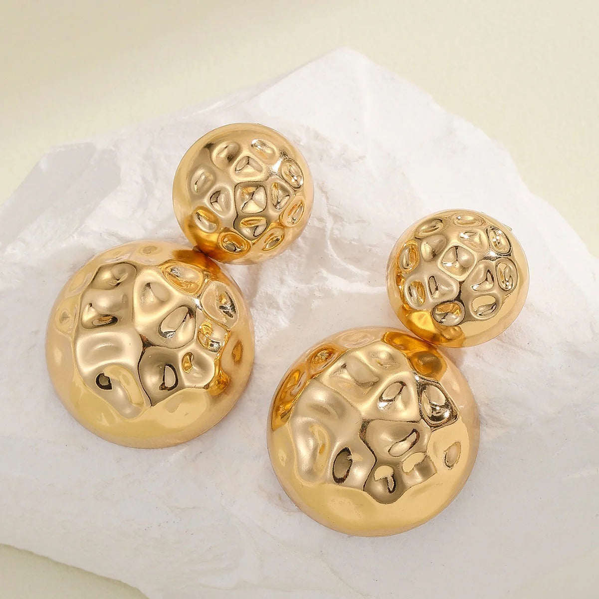 Hammered Half-Sphere Stud Earrings - Stainless Steel