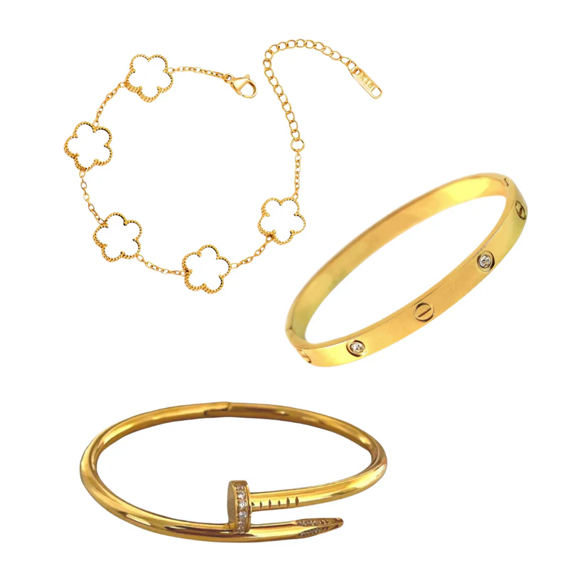 3 Bracelets (Cartier + Screw Nail + White Clover)