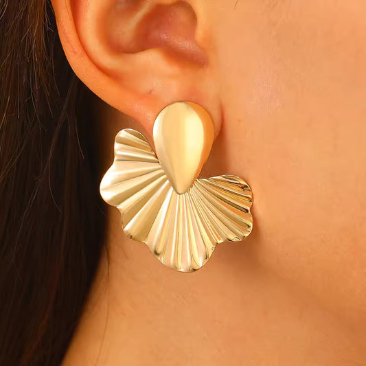 Plated Leaf Earrings - Stainless Steel