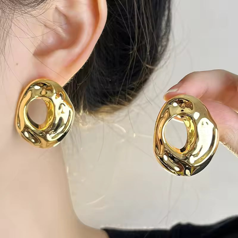 Exaggerated Geometric Hollow Stud Earrings - Stainless Steel