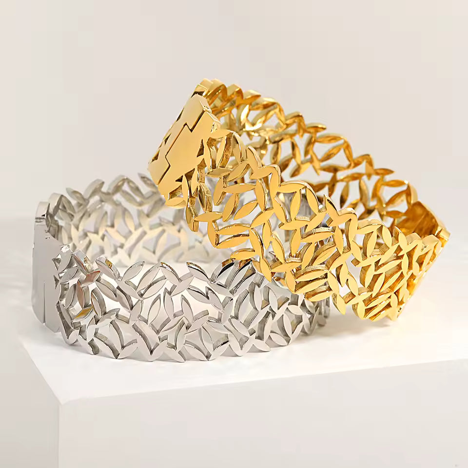 Hollow Leaf Bangle - Stainless Steel