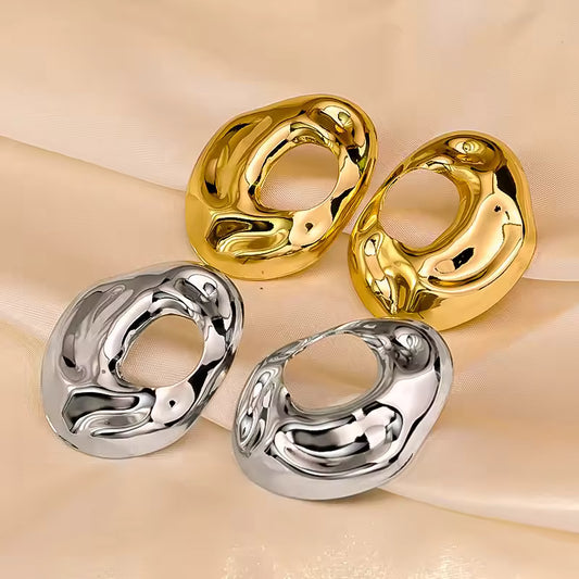 Exaggerated Geometric Hollow Stud Earrings - Stainless Steel