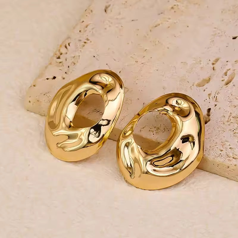 Exaggerated Geometric Hollow Stud Earrings - Stainless Steel