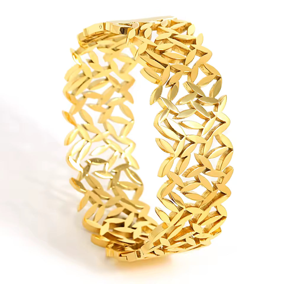 Hollow Leaf Bangle - Stainless Steel