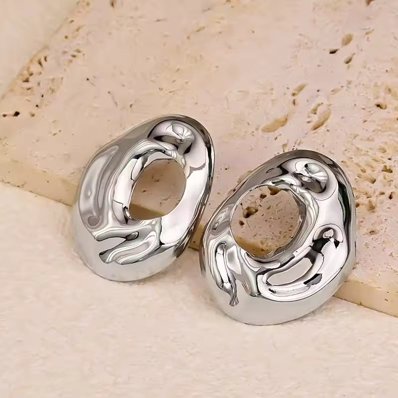 Exaggerated Geometric Hollow Stud Earrings - Stainless Steel