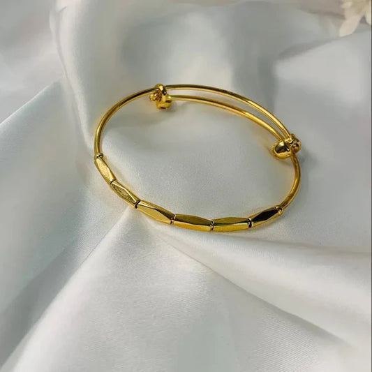 Adjustable Bamboo Bangle - Stainless Steel