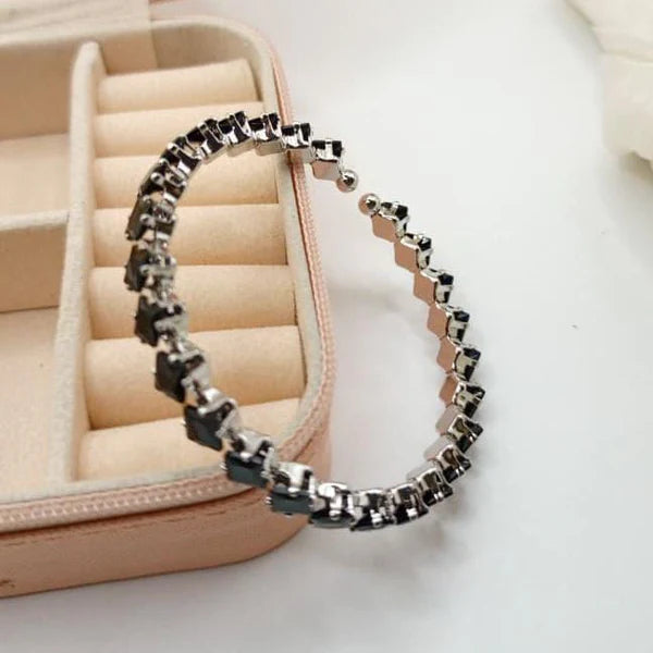 Onyx Stone Adjustable Bangle - Stainless Steel