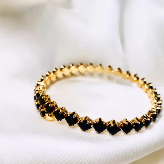 Onyx Stone Adjustable Bangle - Stainless Steel