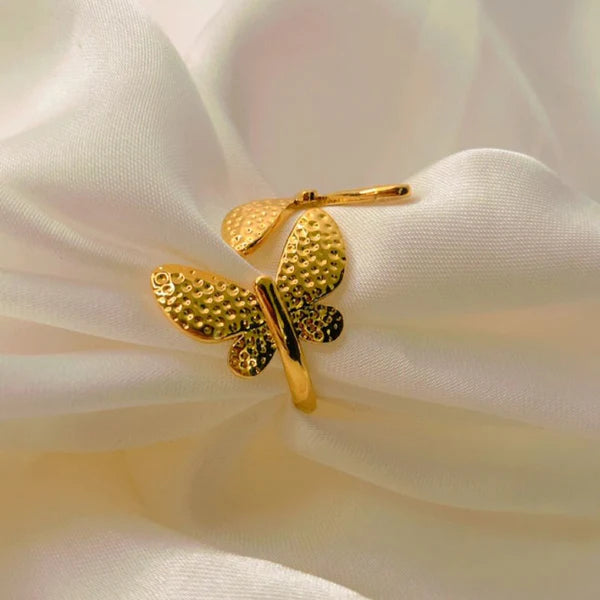 Gold Butterfly Adjustable Ring - Stainless Steel