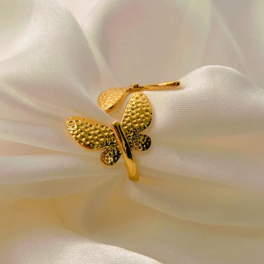 Gold Butterfly Adjustable Ring - Stainless Steel