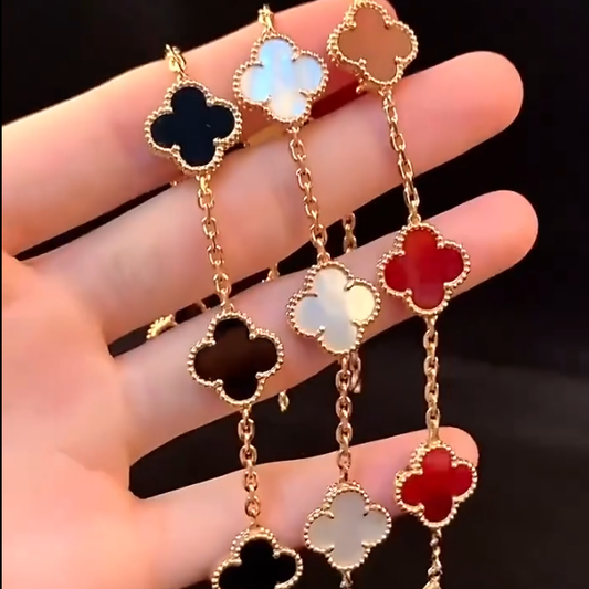 3 Clover Bracelets (Black + White + Red)