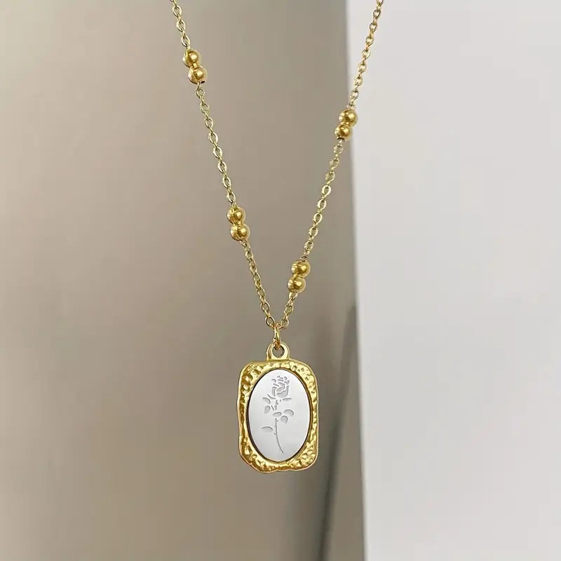 Rose Charm Necklace - Stainless Steel