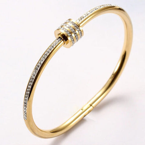 Studded Lock Zirconia Handcuff - Stainless Steel