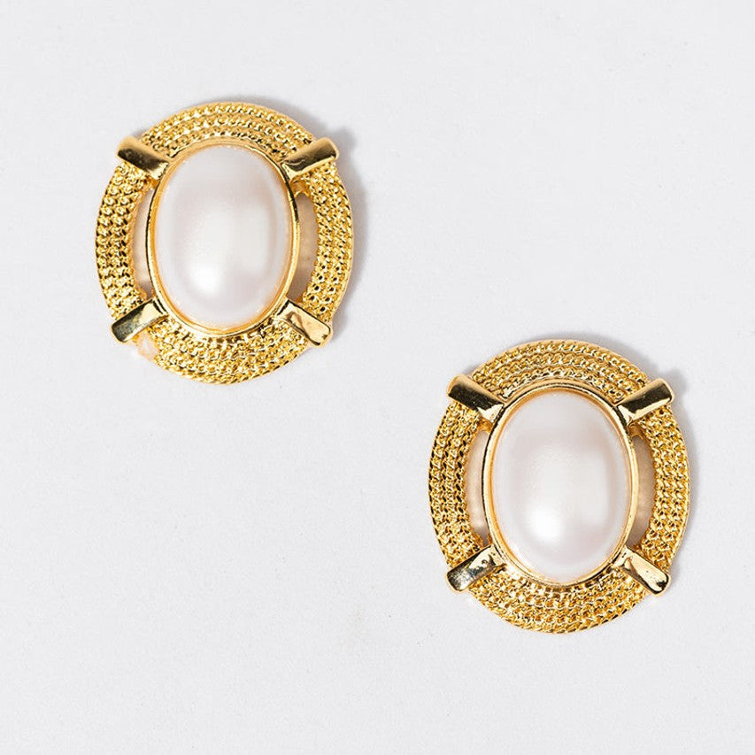 Oval Plated Pearl Earrings - Stainless Steel