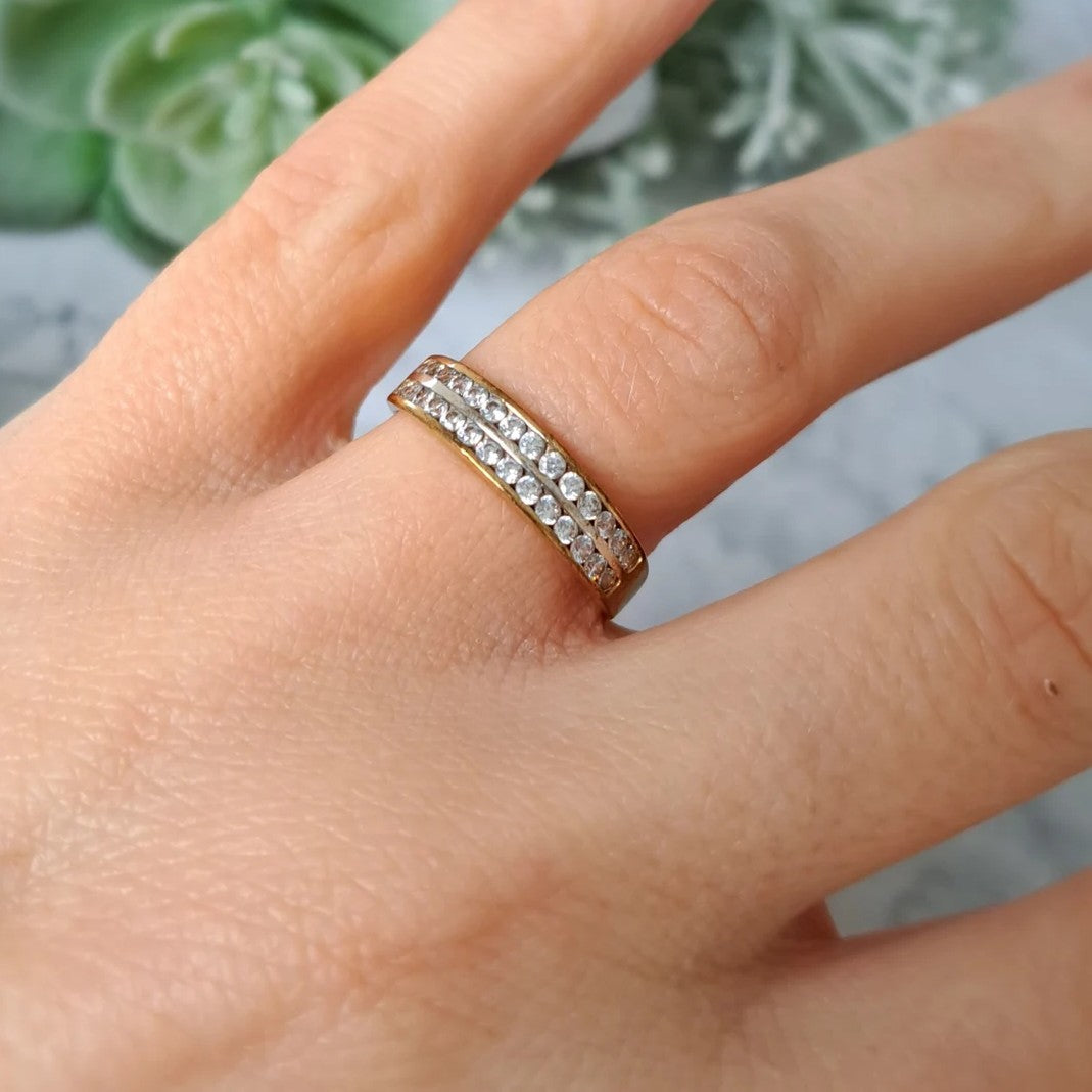 Double Row Diamond Band Ring - Stainless Steel