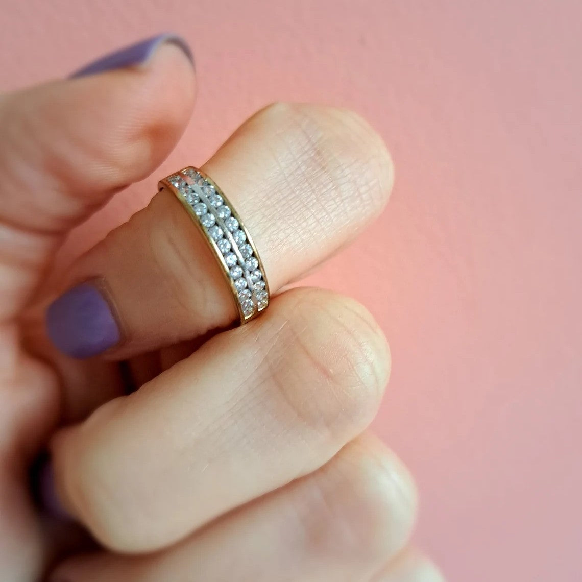 Double Row Diamond Band Ring - Stainless Steel