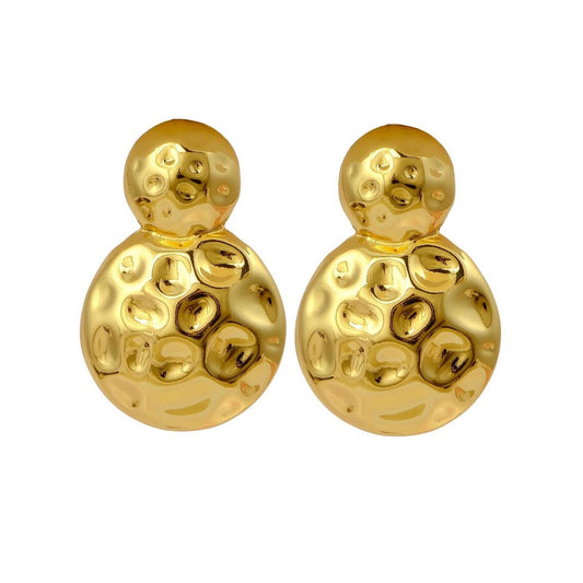 Hammered Half-Sphere Stud Earrings - Stainless Steel