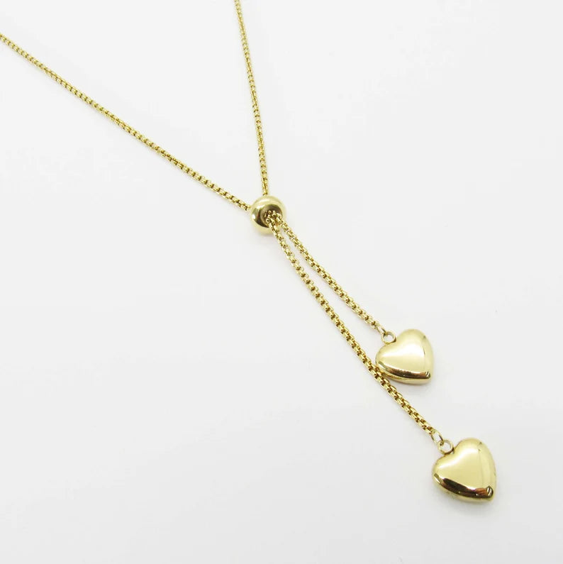 Twin Heart Love Necklace - Stainless Steel